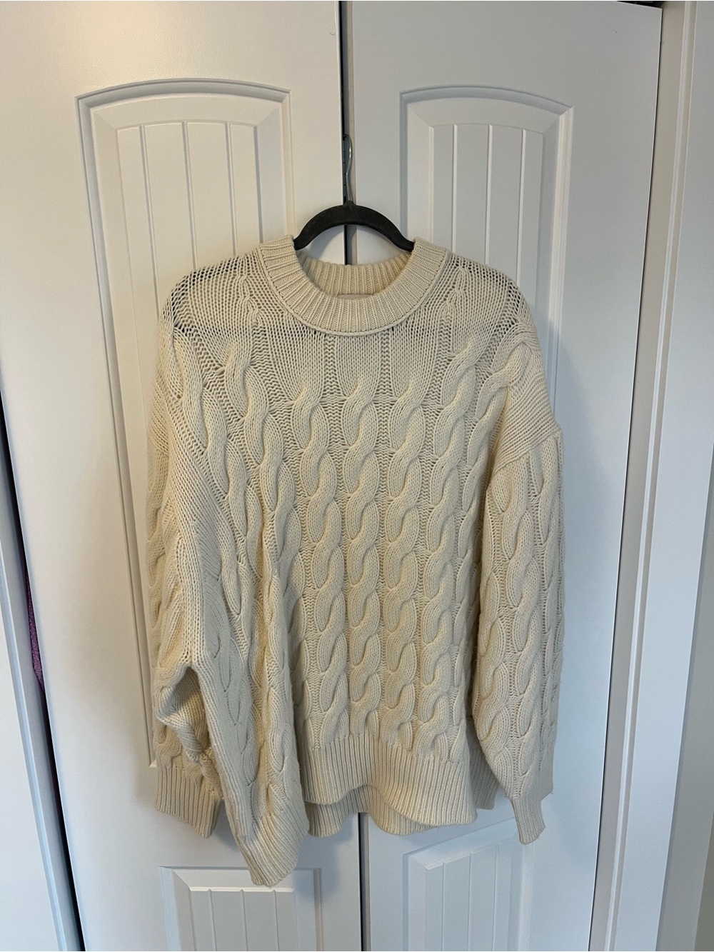 Reformation Cream Cable-Knit Crew Sweater